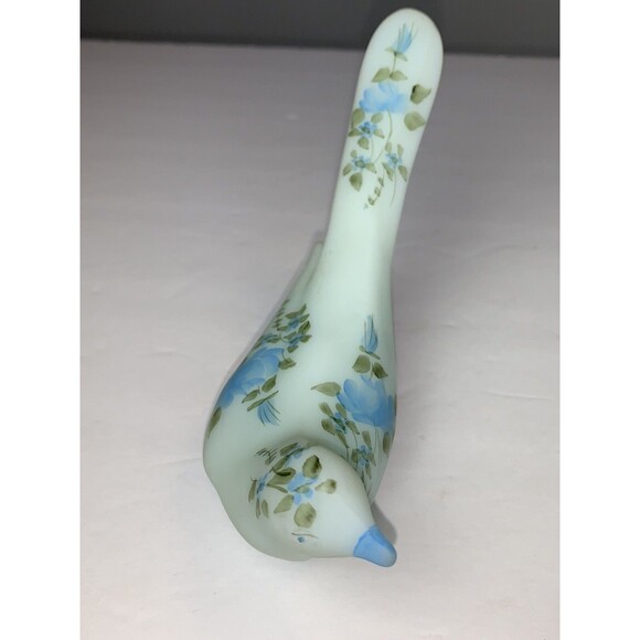Fenton Satin Art Glass Bird of Happiness Hand Painted Blue Roses Paperweight - Picture 3 of 8
